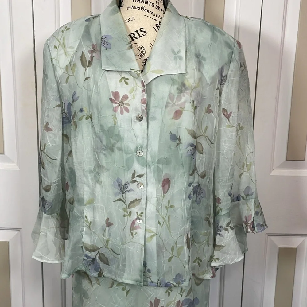 R & M Richards Mint Green Floral Maxi Dress and Jacket Set